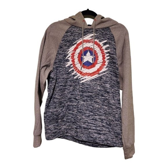 Marvel Mad Engine Captain‎ America 3-D Print Logo Gray Blue Hoodie Mens Size M - Picture 12 of 12